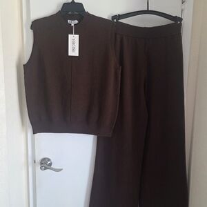 Stylish Voguish Brown Wide Leg Pants & Sleeveless Top Set